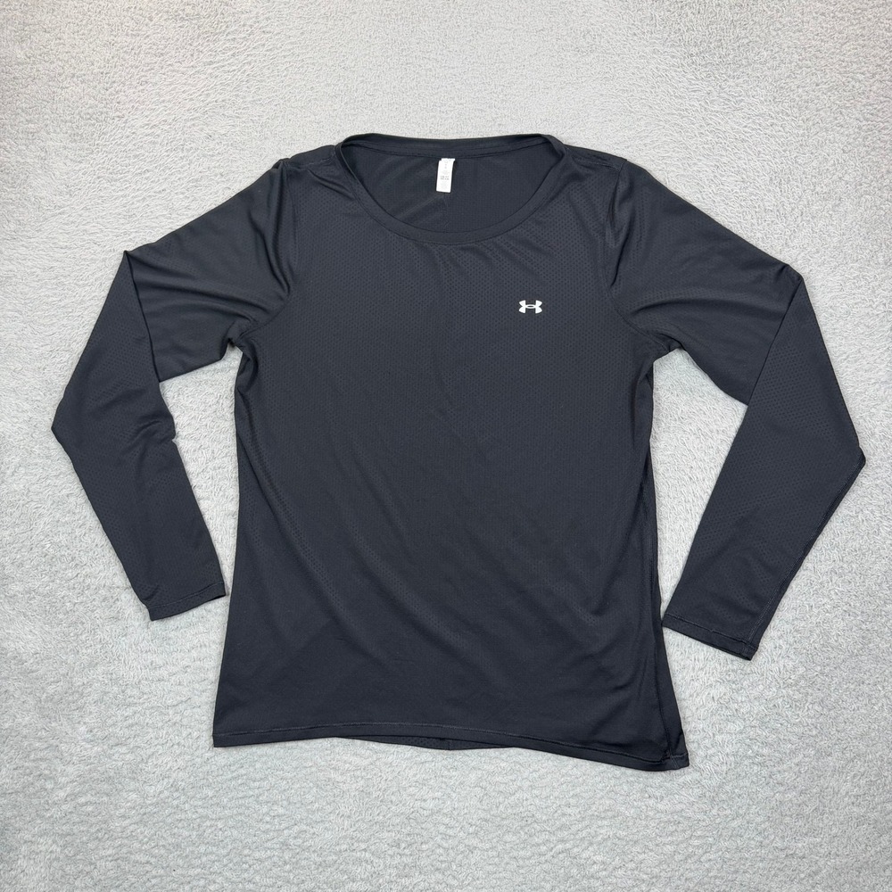 Under Armour Womens HeatGear Black Mesh Long Sleeve Fitted Training Top Large